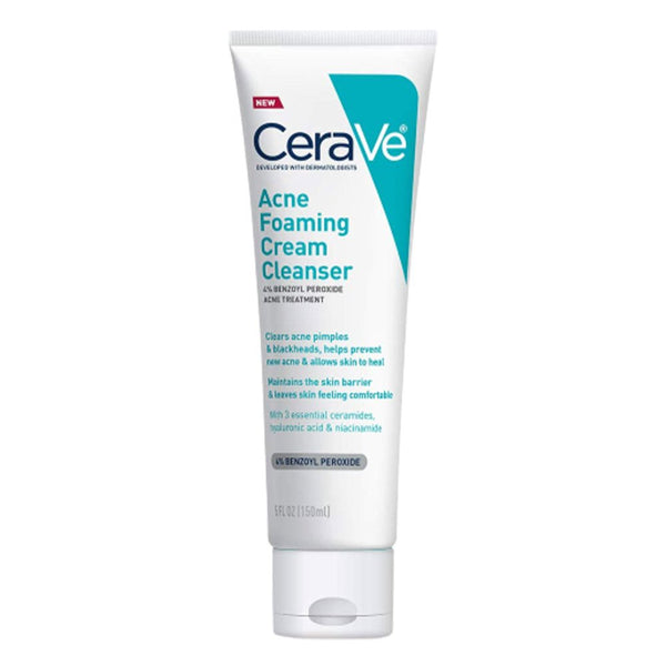 CeraVe Acne Foaming Cream Cleanser - 150ml with 4% Benzoyl Peroxide